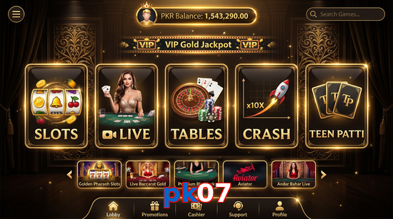 Main screen of Pk07 casino page for PK players